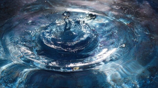 Ripples of Tranquility: A moment frozen in time as a droplet creates an intricate display of ripples in water, symbolizing the ephemeral dance of liquid and light.