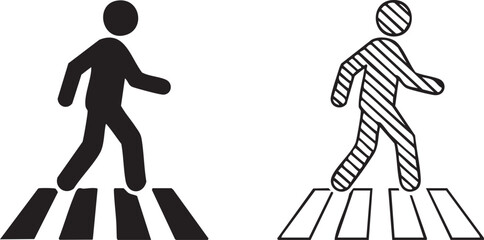 Two pedestrian crossing silhouettes isolated on transparent background