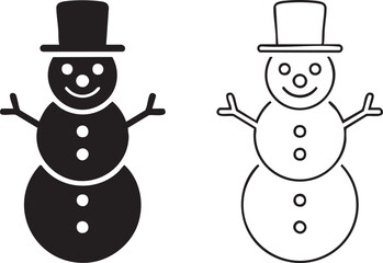 Two snowman icons one solid silhouette and one outline isolated on transparent background