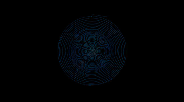 A dark blue spiral pattern on a black background, resembling a cosmic nebula or a digital waveform. Minimalist, abstract, and hypnotic.