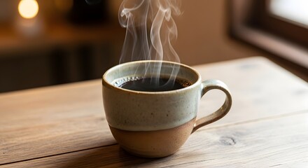 Fototapeta premium A steaming cup of coffee, a moment of comfort and warmth