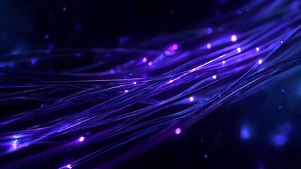 Glowing purple and blue fiber optic cables transmitting data in futuristic abstract background - Powered by Adobe