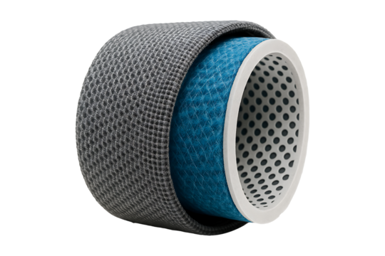 High Efficiency Filter Cartridge Featuring Dual Textured Surfaces Isolated on a Transparent Background