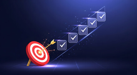 Target Goals Success Achievement Checklist Digital Illustration Dark Blue Copy Space