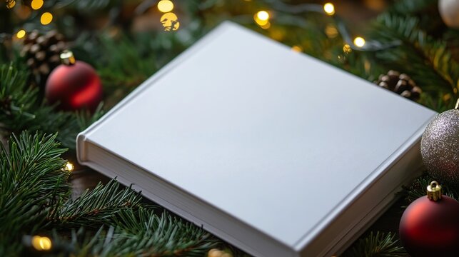 Elegant Christmas memories album with festive ornaments, perfect for showcasing holiday photos and treasured moments with family and friends this season