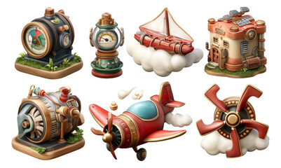 3D Stylized Nomad Flight Gear Illustration Collection on Transparent Background