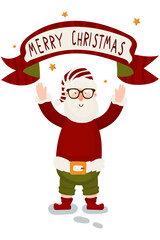 Cute Christmas Gnome with “Merry Christmas” Banner - Festive Holiday Illustration