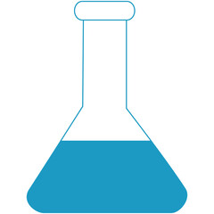 Simple scientific flask containing blue liquid with transparent background stylized line art illustration
