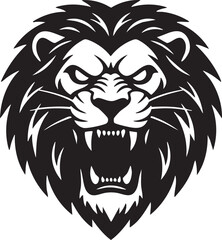 Fierce lion head roaring silhouette isolated on transparent background