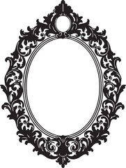 Ornate oval decorative frame silhouette isolated on transparent background