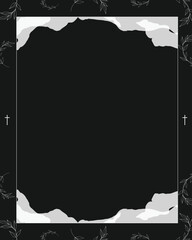 grunge background with frame for funeral. leaves frame