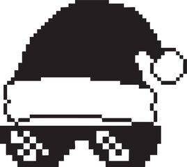 Fototapeta premium Pixel art santa hat and sunglasses silhouette isolated on transparent background