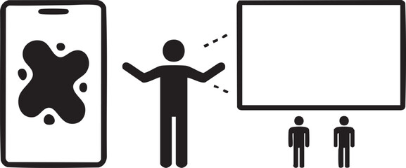 Silhouette of a person presenting a smartphone with a splash and a screen with audience isolated on transparent background