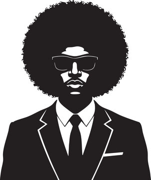 Stylish man with large afro and sunglasses silhouette isolated on transparent background