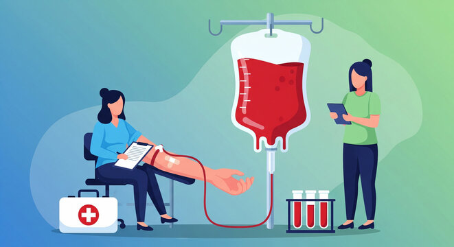 Donate blood and save lives in professional medical clinic illustration for healthcare campaigns that promote health wellness and positive social impact - Powered by Adobe