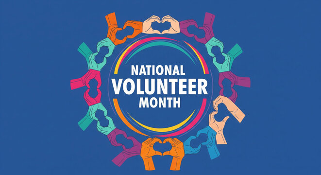 Show your support for National Volunteer Month with diverse hands forming hearts, perfect for charity campaigns and community outreach programs that inspire giving