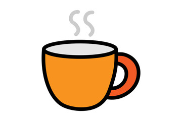 This is a simple, stylized illustration of a hot beverage in a mug. The mug itself is colored bright orange and has a matching orange handle.