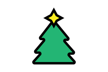 Obraz premium This is a simple, stylized illustration of a Christmas tree. The tree is an abstract, symmetrical cone shape with three layers of green branches.