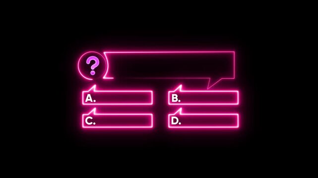 Quiz question Animation with option black background.4k motion graphic.