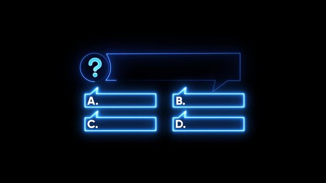 Quiz question Animation with option black background.4k motion graphic.