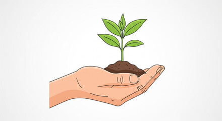 Nurturing new growth with care, a hand holding a seedling symbolizing hope and sustainability for a brighter future, promoting eco-friendly initiatives