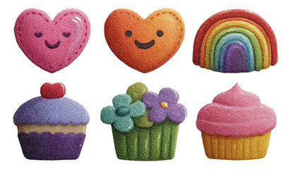 Colorful and Playful Foam Stickers of Hearts, Cupcakes, and Rainbows