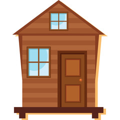 Simple Wooden Cabin With Two Windows And A Door On A Transparent Background