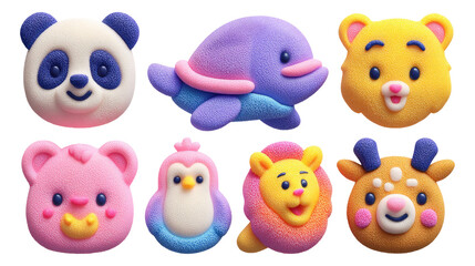 Obraz premium Cute 3D Animal Figurines Made of Soft Foam in Vibrant Colors on Transparent Background