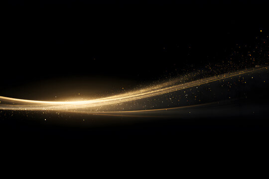 Abstract golden light trail with sparkles on a dark background. Abstract golden light wave on a black background. de focused. lighting effect for cinematic presentation - Powered by Adobe