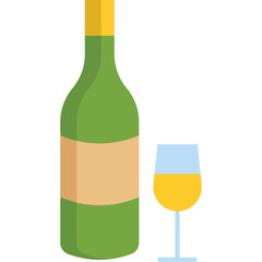 Green Wine Bottle With Label Next To A Full Glass Of White Wine Against A White Background