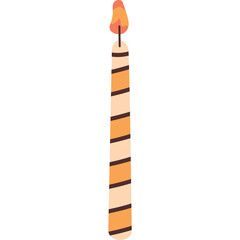 Single Festive Birthday Candle With Orange and White Stripes and a Burning Flame on a Transparent Background Celebrating Special Occasions and Joyful Moments