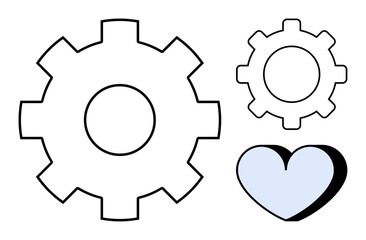 Two gears symbolizing teamwork, efficiency, and mechanism paired with a heart for emotion, balance, and care. Ideal for innovation, collaboration, technology, empathy harmony unity relationships