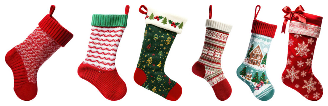 Fototapeta PNG Festive Christmas stockings collection, element set on transparent background