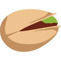 Single Open Pistachio Nut with Light Brown Shell and Vibrant Green Kernel Against a Transparent Background Detailed Vector Illustration