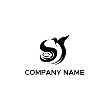 initial letter S unique bird nest shape concept