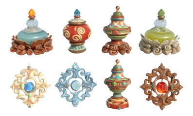 Festive Mini Ornamental Relics with Sculpted Designs on Transparent Background