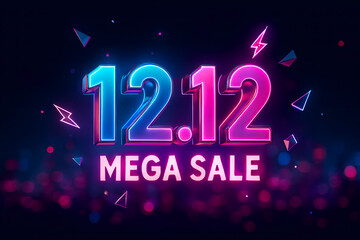 Don't miss out on the 12.12 mega sale with vibrant neon lettering and electric energy, perfect for grabbing attention and driving sales this shopping season