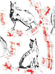 Delicate watercolor studies of playful kittens.