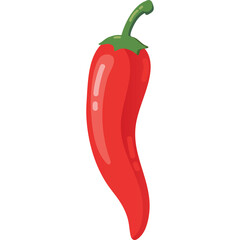 Single Red Chili Pepper With Green Stem And Leaf In Pixel Art Style Isolated On White Background