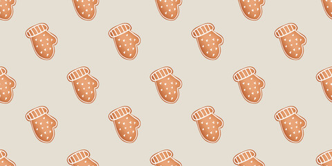 Decorative pattern featuring gingerbread mittens for a festive Christmas celebration