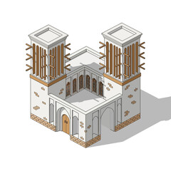 Naklejka premium Isometric Illustration of Traditional Persian Architecture Windcatcher Design