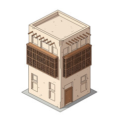 Isometric vector illustration of traditional Arabian architecture facade style