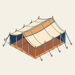 Detailed Isometric Illustration of Classic Military Tent in Neutral Colors