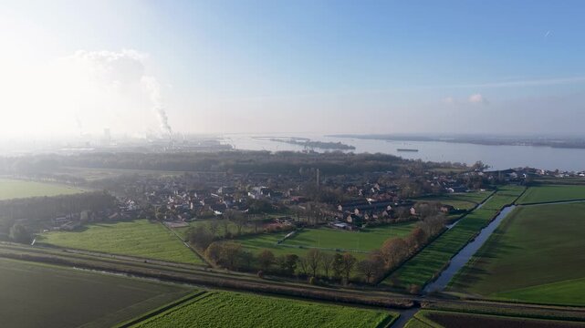 Moerdijk, Noord-Brabant, Netherlands - October 21, 2025; Aerial of the city of Moerdijk.

