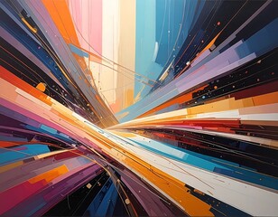 Exploding abstract geometric lines in vibrant colorful light create dynamic motion.