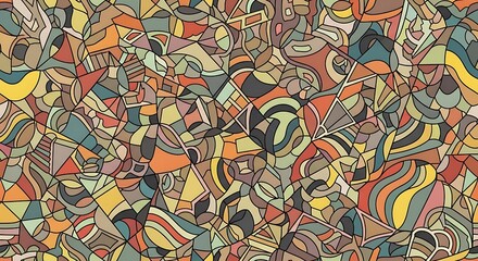 Abstract Geometric Mosaic Pattern with Organic Shapes and Vibrant Colors.
