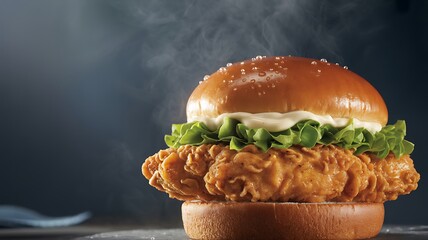 breaded chicken in a hamburger bun