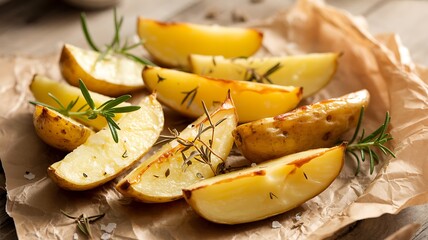 Baked potatoes with cheese and herbs on a plate meal