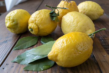 lemons on a wooden table