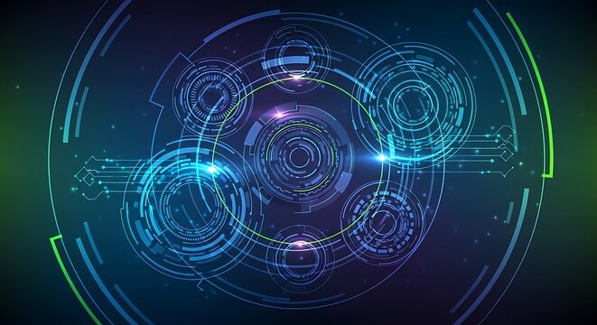 Futuristic Technology Interface with Glowing Circles and Lines.